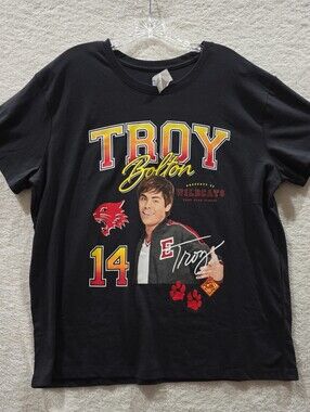 Disney Black Troy Bolton Wildcats Graphic Tee with Red and Yellow Accents